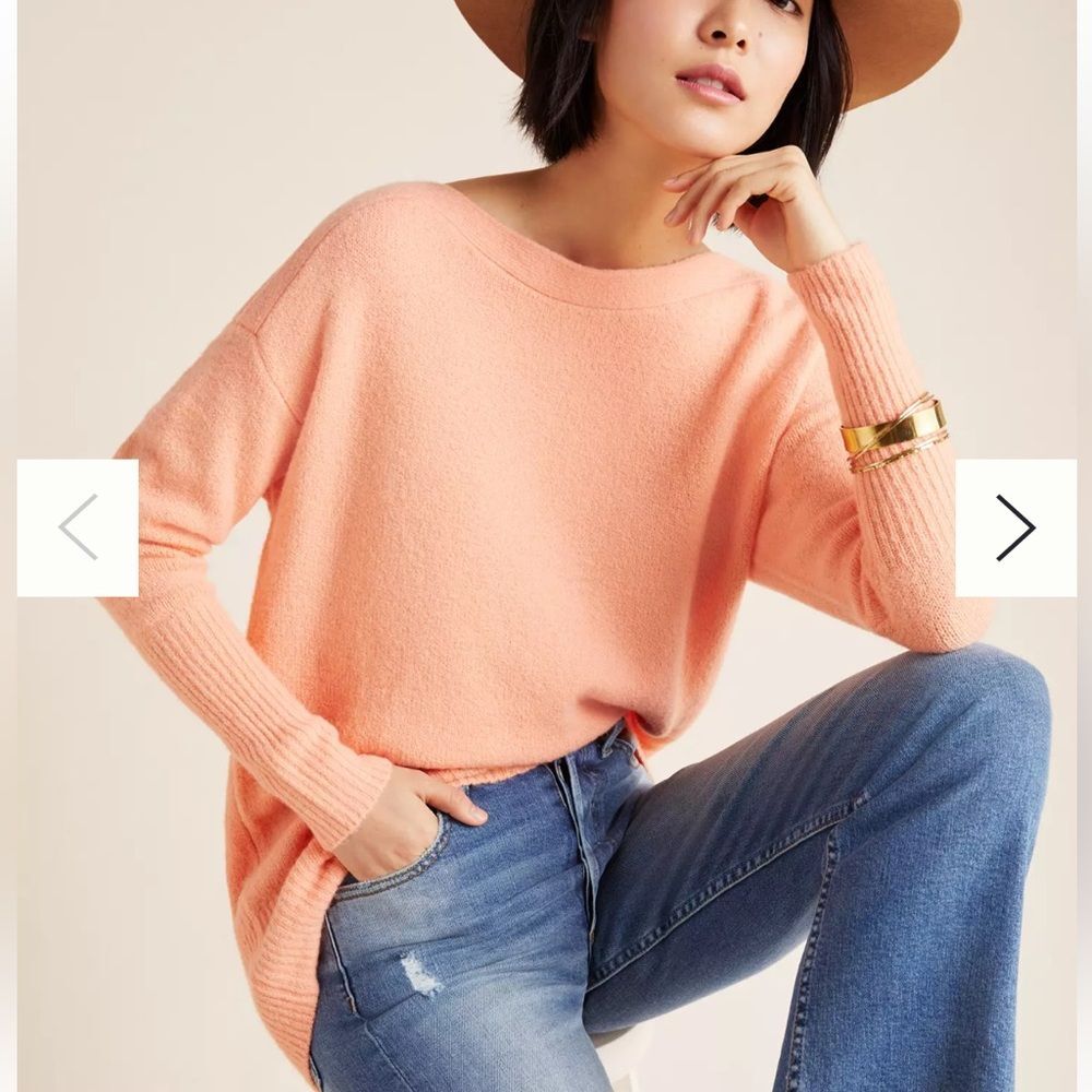 Anthropologie Naomi Peach Merino Wool Blend‎ Long Length Sweater